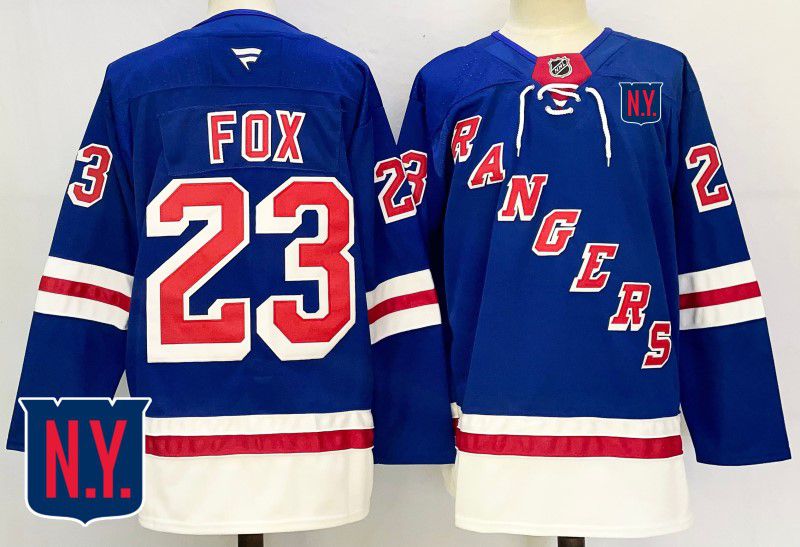 Men New York Rangers 23 Fox Blue Fanatics 2025 NHL Jersey style 2